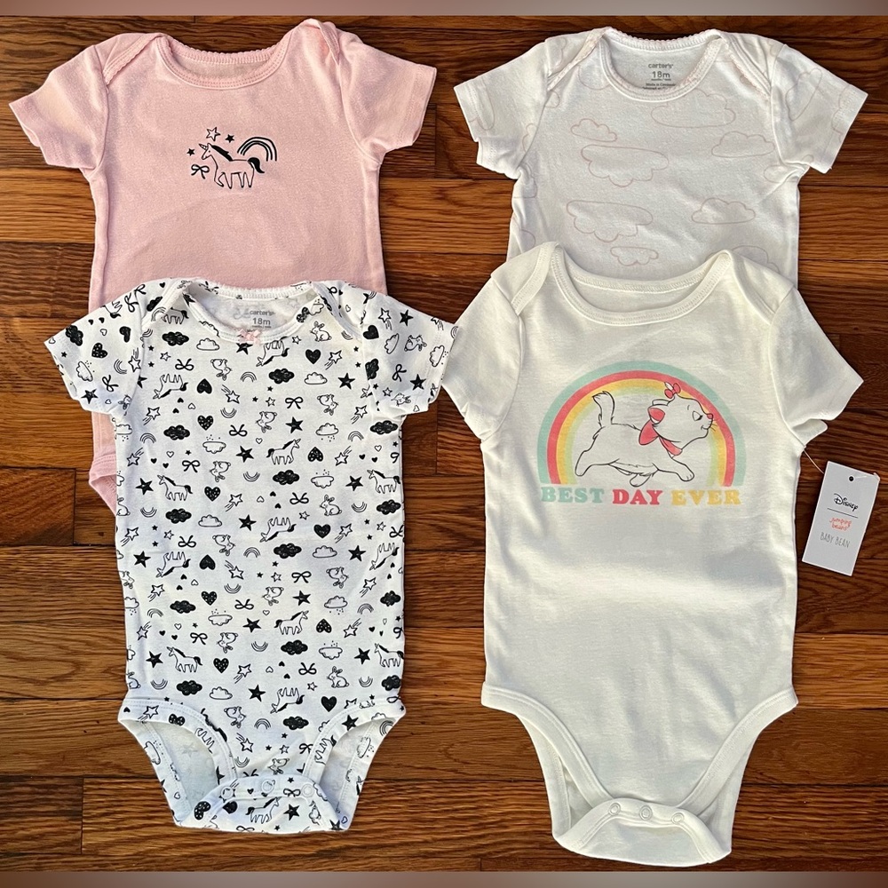 Carter’s/Jumping Beans Cotton Short-sleeve Onesies Lot of 4 Toddler Girls Sz 18M